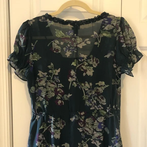 Converse | Navy Floral Short Sleeve Ruffle Print Fit & Flare Dress Size S - Picture 10 of 13